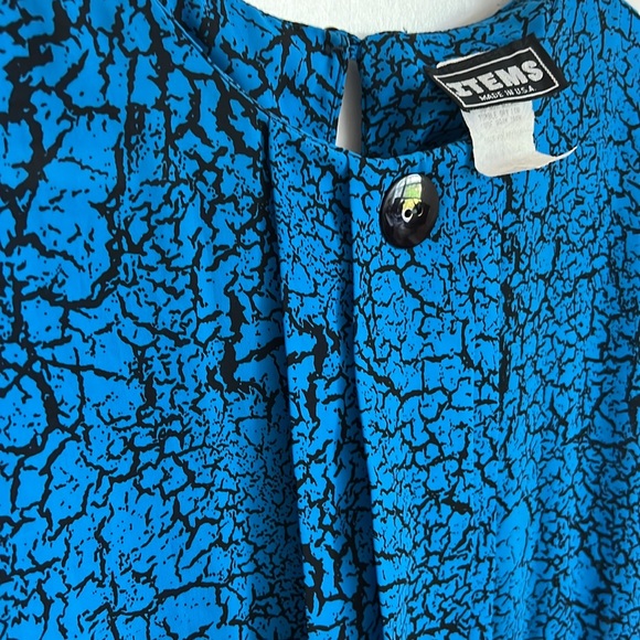 ITEMS VTG 80s Blue Cackle Print Dress Size 6 - Picture 5 of 5